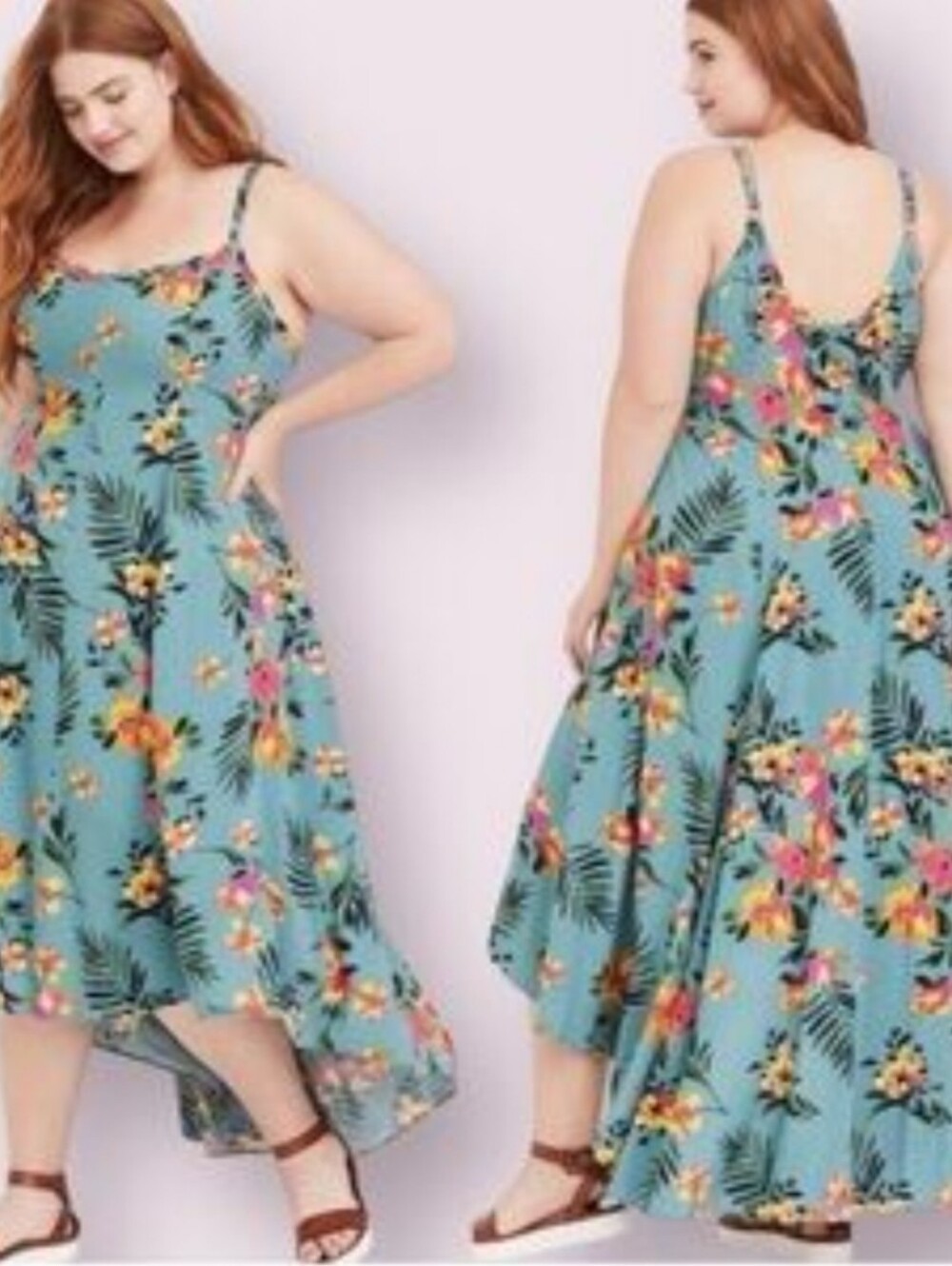 Torrid Floral Teal High-Low Slip Dress Size 1 (1X)